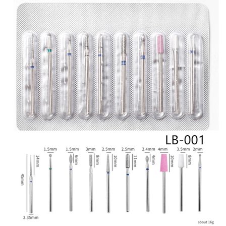 10 stk./sæt Diamant Neglebor Elektrisk Manicure Boremaskine Fræsere Sæt Pedicure Filer Gel Polish Værktøj Negle Tilbehør