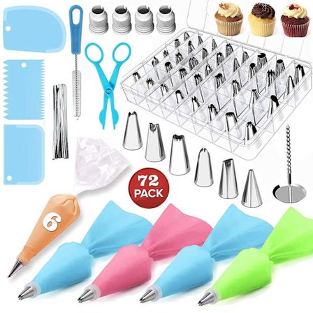 72 stk. kagepyntningsdyser, sprøjtetyller, genanvendelig sprøjtebase, Pipi