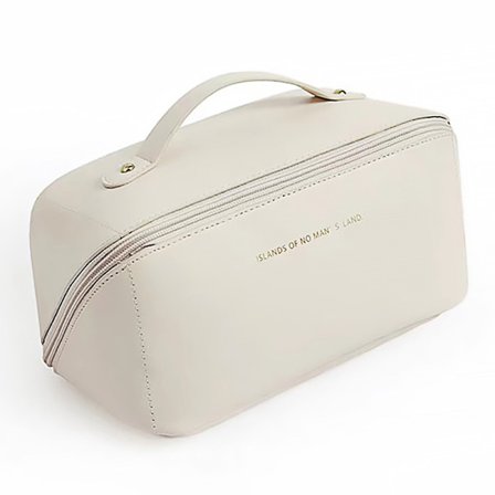 Højkapacitets vandtæt PU læder kosmetiktaske mælkehvid til daglig rejse