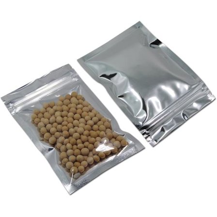 Pakke med 100 stk 7x13cm Liten Klar Front Aluminiumfolie Mylar Pose Sølv Gjenlukkbar Glidelås Plast Mylar Matlagringspose