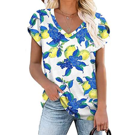 Print T-shirt För Kvinnor Med Blommönster
