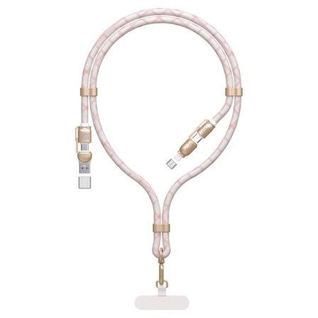 Dudao 4in1 USB-kabel og nøglesnor med USB, USB-C og Lightning PD QC 65W 1,5 m - Pink