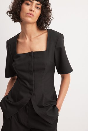 NA-KD Blouse à manches courtes et encolure carrée - - Noir - EU 34