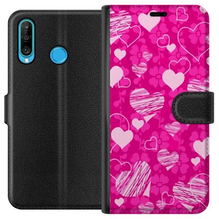 Kompatibelt Plånboksfodral till Huawei Huawei P30 lite PopHjärtMönster