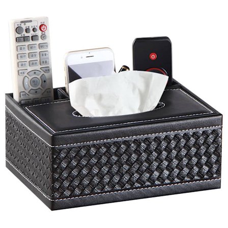 Serviettbokslokk Rektangulær Lær Svart Serviettholder