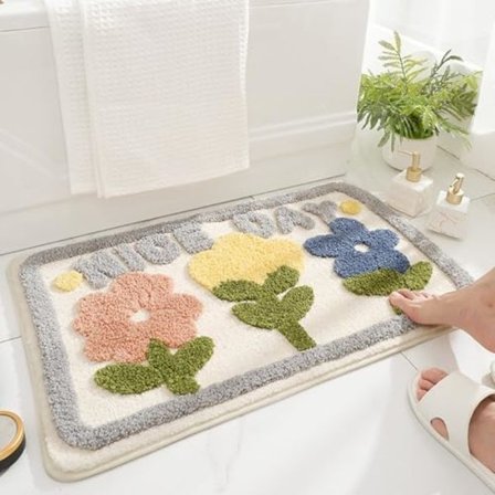 Halkfri Badrumsmatta, Mjuk Mikrofiber Badrumsmatta, Maskintvättbar Absorberande Duschmatta för Badrum, Kök, Sovrum, D