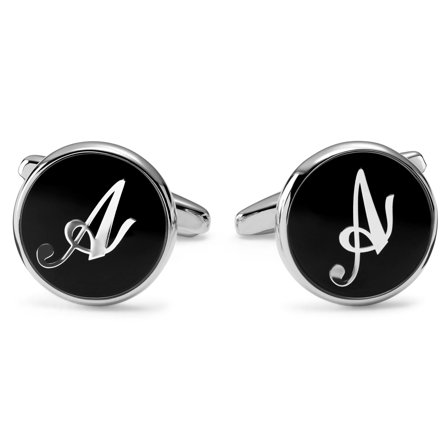 Round Letter A Initial Cufflinks for Men