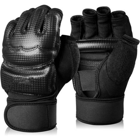 IC Boksesekk Boksing Kampsport MMA Sparring Grappling Muay Thai Taekwondo Trening PU Lær Håndleddsbind Hansker - Svart - L