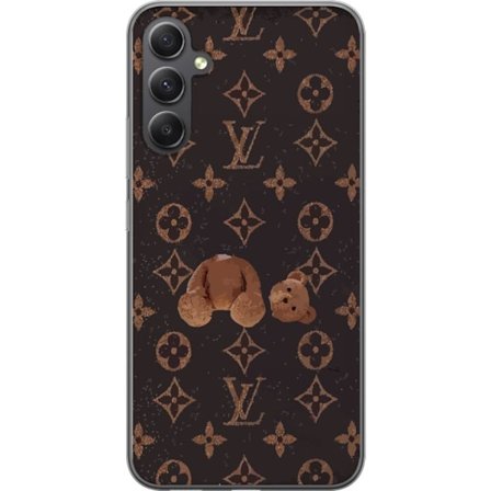 Kompatibelt Mobilskal till Samsung Samsung Galaxy A15 5G Lyxigt monogrammönster med trasig nalle i mörk modeestetik