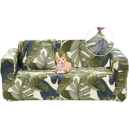 3-personers sofaovertræk elastisk spandex sofaovertræk til sofa med armlæn, grønne blade