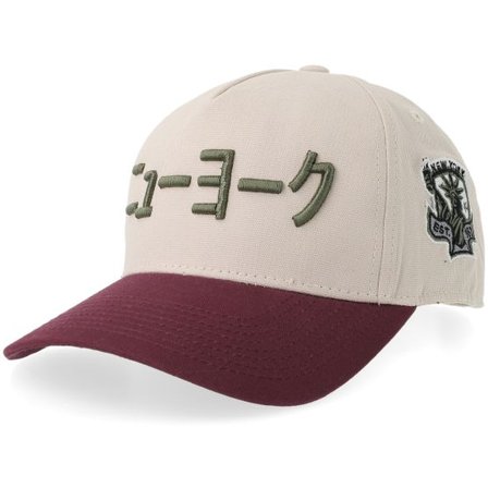 Iconic - Beige adjustable Keps - New York Katakana Script Blank Canvas Beige/Burgundy A-frame Adjustable @ Hatstore