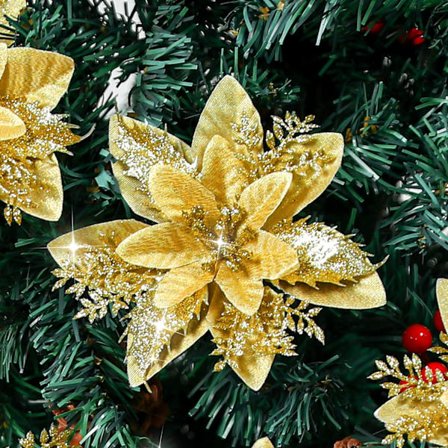 24 kpl Tekohopea Poinsettiakukkia, 14 cm Kukkapäät Joulukuusen Koristeet, Poinsettiajoulukoristeet Juhlatyyliin