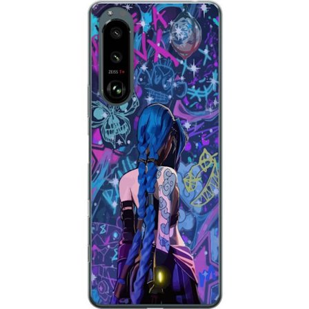 Yhteensopiva Puhelinkuori Sony Sony Xperia 5 III Värikäs graffitipiirros, jossa on sinisellä hiuksilla varustettu hahmo kaupunkimaisessa neon-tyyli