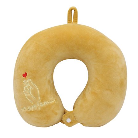En gul bixin U-formet pute, nakkestøttepute for reiser, flypute