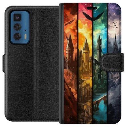 Kompatibel Tegnebogsetui til Motorola Motorola Edge 20 Pro Fire magiske slotte i forskellige elementfarver, episk fantasykunst med ild vand luft og mÃ