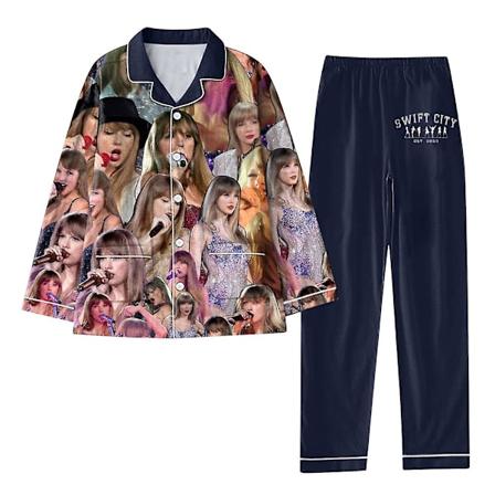 Taylor Swift The Eras Tour Julepyjamas Dam Set 1989 Skjorte og bukse Pyjamas Pjs Sets Button Down Loungewear style 1 style 1 XL