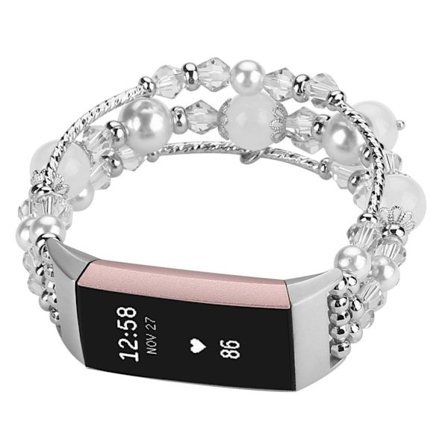 Fitbit Charge 3 klockarmband med naturliga smycken - Silver