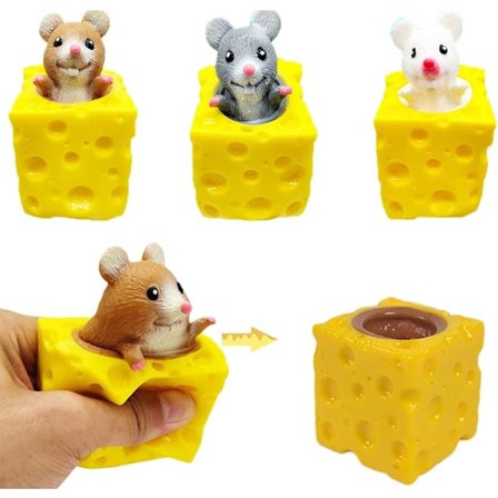 3 stk. (Tilfeldig stil) Dyre Squishies Leker med Ostekopp Squishies Søte Mus Klemmeleker for Barn Ostekopp med Ekorn Fidget Leker for Voksne Angst