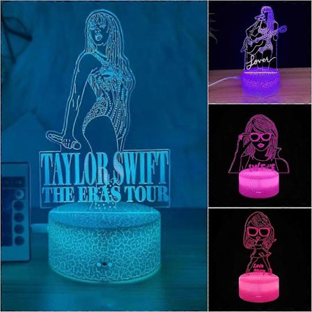 Taylor Swift 3D LED Natlampe med 7 Farveskiftende Berøringsstyring Bordlampe Hjem Værelse Bord Dekoration Gave