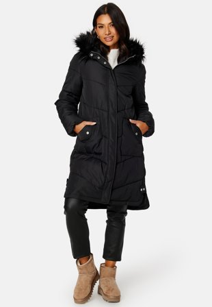 Happy Holly Nilla Long Padded Jacket Black Klær
