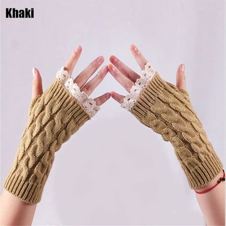 Stickhandskar Fingerlösa handskar KHAKI khaki