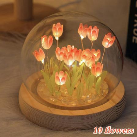 Handgjord Tulip Night Light DIY Självmonterande sängprydnad Rosa 13 blommor 10 flowers