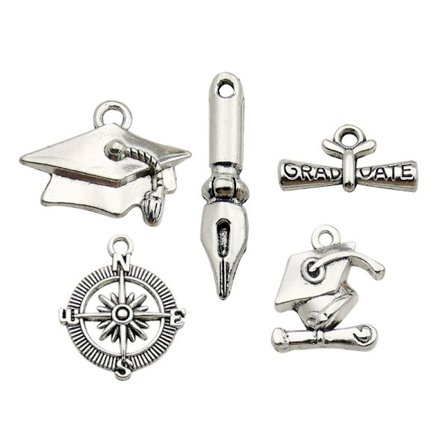 50 stk. Tilbage til skolen Charms Vedhæng Gradueringshue med Diplom P