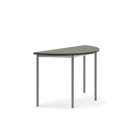 Desk SONITUS, semi-circular, 1200x600x760 mm, dark grey linoleum, alu grey
