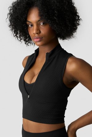ICANIWILL - Ignite Seamless 1/2 Zip Cropped Tank Top Black- Training tank tops - Damen - ICIW