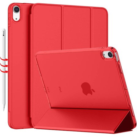 iPad Air 4 Fodral 2020 - iPad Air 4:e generation Fodral 10,9 tum Lätt Smalt Omslag Med Genomskinlig Frostad Hård Bak [stöder Touch ID](röd)