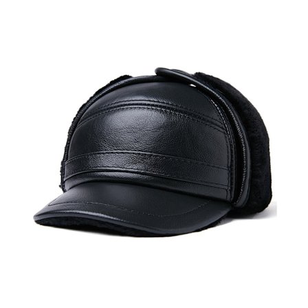 Herre 100% ekte kuskinnhatt Vinter varm utendørs beskytt øre ekte skinnlue for vinter varm fôr (svart hårstil) XL {57-58cm}