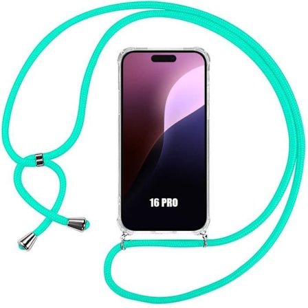 Sladdfodral till iPhone 16 Pro - Stötsäkert Mjukt förstärkt hörn med turkos sladd
