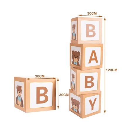 4 set Teddy Bear baby lådor med bokstäver för baby shower, klara baby shower block lådor avslöja dekorationer Födelsedagsfest