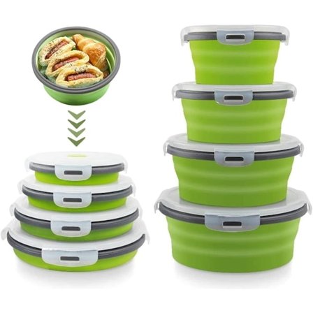 4 st Hopfällbara Skålar med Lock, Silikon Matförvaringsbehållare - Utrymmesbesparande Resetillbehör för Camping, Husbil, Släpvagnar 3-Pack