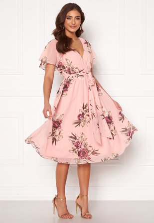 Goddiva Flutter Floral Midi Dress Peach Klær