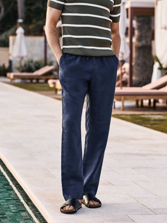 John Henric Herr Marinblå Relaxed Fit Linnebyxor Storlek XS