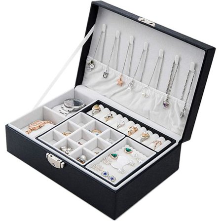 Smykkeboks for kvinner, urboks, reiselåsbart lær smykke