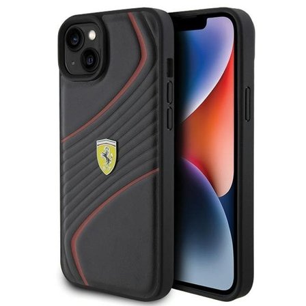 Ferrari Twist Metal Logo etui for iPhone 15 Plus - svart