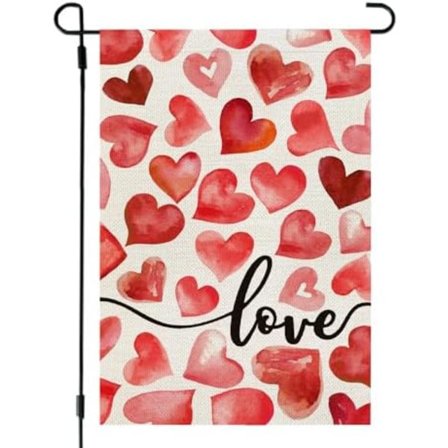 2-pak 30x45 cm Valentinsdag kærlighedshjerter haveflag Dobbeltsidet til udendørs lille hessian rød feriehavedekoration
