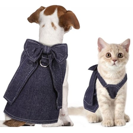 Hundsele Skjorta, Mjuk och Bekväm Hundkostym med Söt Rosett för Utomhuspromenader, Sommar Hund Denim (S Storlek)