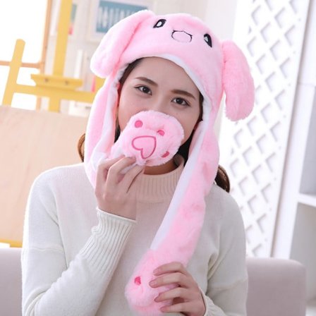 Söt kaninhatt som rör öronen Mjuk rolig leksaksmössa plyschleksa