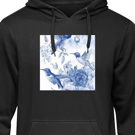 Hoodie Fåglar och blommor blå romantiskt mönster