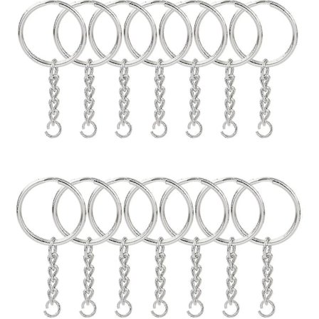 100 st Split Nyckelringar med Kedja 1 tum och Öppna Ringar, Split Nyckelring med Kedja Silverfärgad Metall Split Nyckelkedja Ringdelar A (cy)