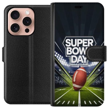 Kompatibelt Lommeboketui til Apple iPhone 16 Pro Super Bowl Day plakat med amerikansk fotball på opplyst arena i dramatisk sportsdesign