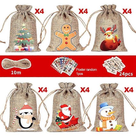 24 st DIY Jul Adventskalender Presentpåsar God Jul Dekor För Gem Stickers Julgransprydnad Xmas Navidad[YJD]