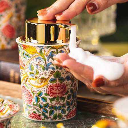 Vintage Ros Keramisk Skumtvåldispenser för Badrum och Kök Återfyllningsbar Lotion Flytande Skumpumpdispenser