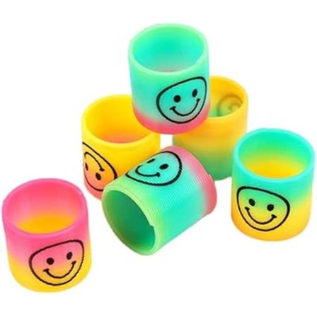 Assorterte farger Mini Regnbue Smiley Ansikt Fjærer Slinky Sjongler Piñata Party Loot Gavepose Fyllstoff Barn Gutt Jente Morsom Auti