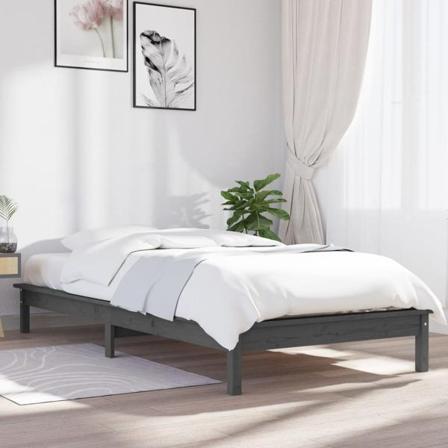 Vidaxl Sängram Grå 90x200 Cm Massiv Furu Grå