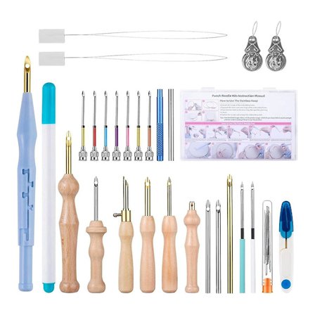 Broderinålssett, forskjellige broderinåler, justerbar trehåndtaksstempel, egnet for nybegynnere