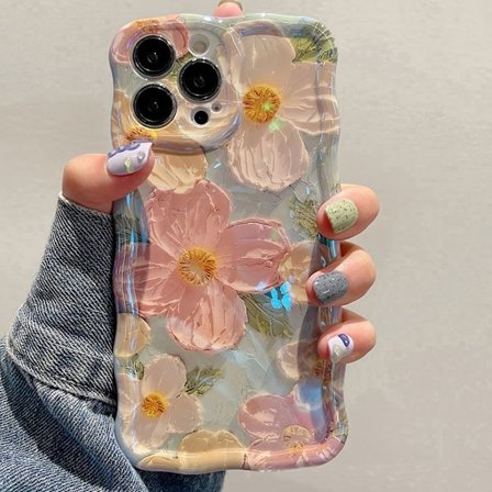 Telefondeksel - Nytt Stilig Y2K Iridescent Blå Blomst Uregelmessig Bølgete Kant Dopamin Støtsikkert Telefondeksel for Iphone 17, 16, 15, 14, 13, 12, 